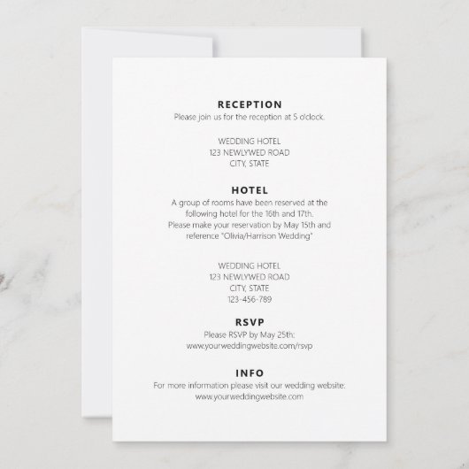 Minimalistisch zwart wit, allemaal in één bruiloft kaart (Achterkant)