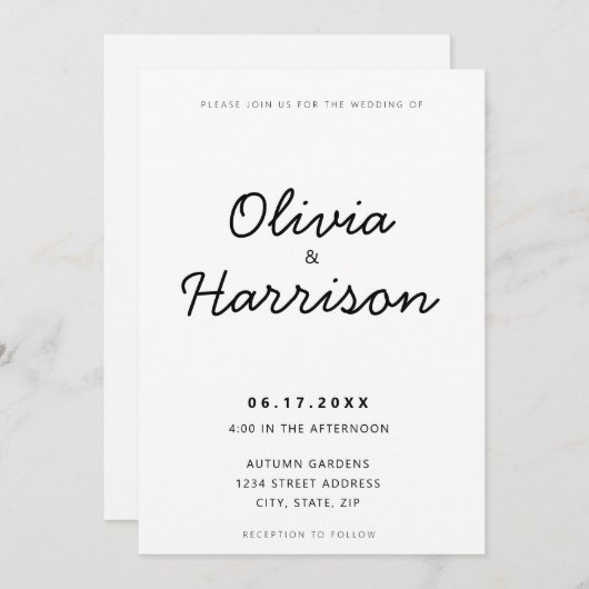 Minimalistisch zwart wit, allemaal in één bruiloft kaart (Voorkant / Achterkant)