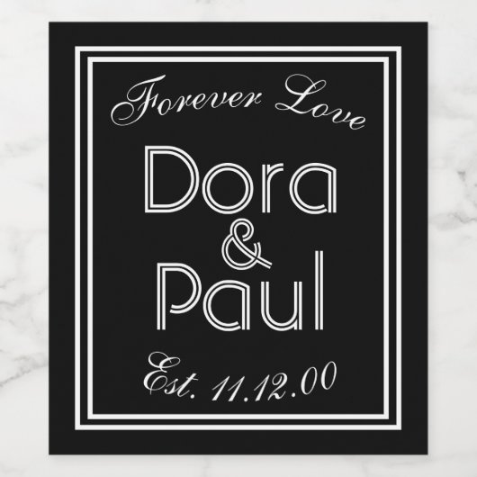 Minimalistisch Zwart/Wit Art Deco Wijnlabel Wijn Etiket (Enkel label)