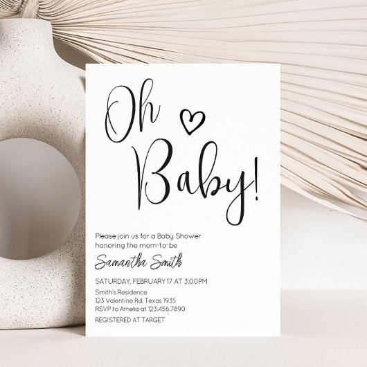 Minimalistisch zwart-wit Baby shower Kaart