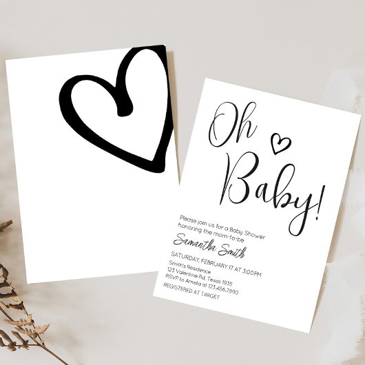 Minimalistisch zwart-wit Baby shower Kaart
