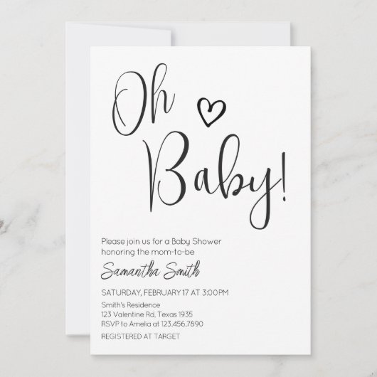 Minimalistisch zwart-wit Baby shower Kaart (Voorkant)