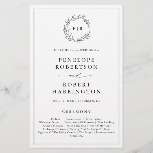 Minimalistisch zwart wit blad moderne bruiloft pro (Voorkant)