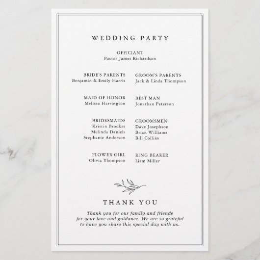 Minimalistisch zwart wit blad moderne bruiloft pro (Achterkant)