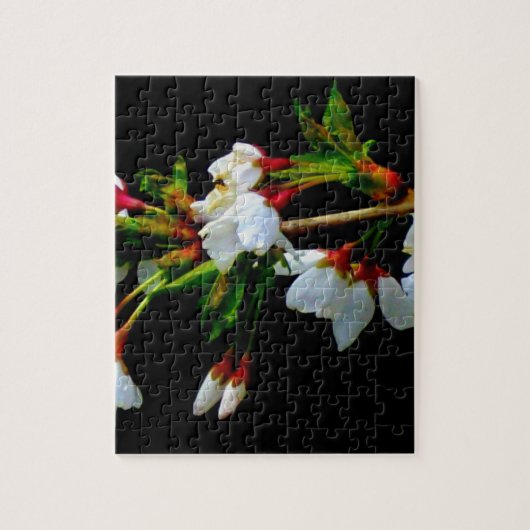 Minimalistisch Zwart Wit bloeiende Kersenbloesem Legpuzzel (Verticaal)