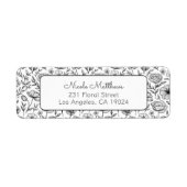 Minimalistisch zwart-wit bloemen retouradres etiket (Voorkant)