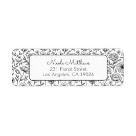 Minimalistisch zwart-wit bloemen retouradres etiket
