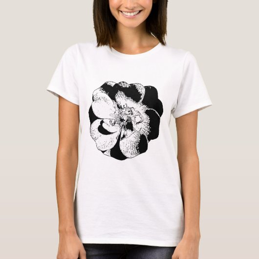Minimalistisch zwart-wit bloemen T-shirt voor dame (Voorkant)