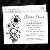 Minimalistisch zwart wit bloemen Vrijgezellenfeest Uitnodiging Briefkaart