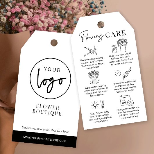 Minimalistisch Zwart Wit Bloemen Zorggids Hang Lab Cadeaulabel
