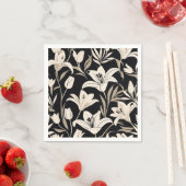 Minimalistisch zwart-wit bloemenpatroon servet (Insitu)