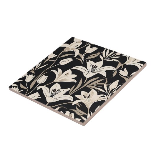 Minimalistisch zwart-wit bloemenpatroon tegeltje (Zijkant)