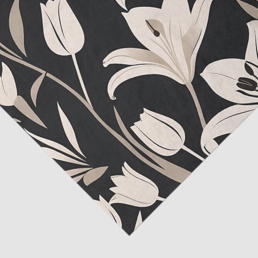 Minimalistisch zwart-wit bloemenpatroon tissuepapier (Detail)