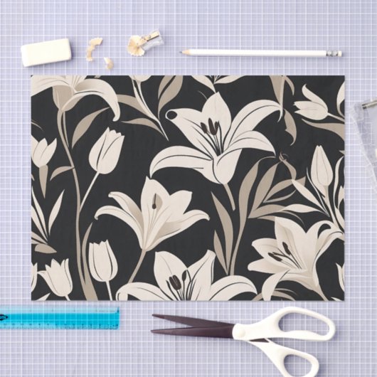 Minimalistisch zwart-wit bloemenpatroon tissuepapier (Craft)