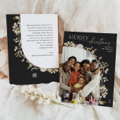 Minimalistisch zwart wit bloemig vrolijk kerstfees feestdagenkaart