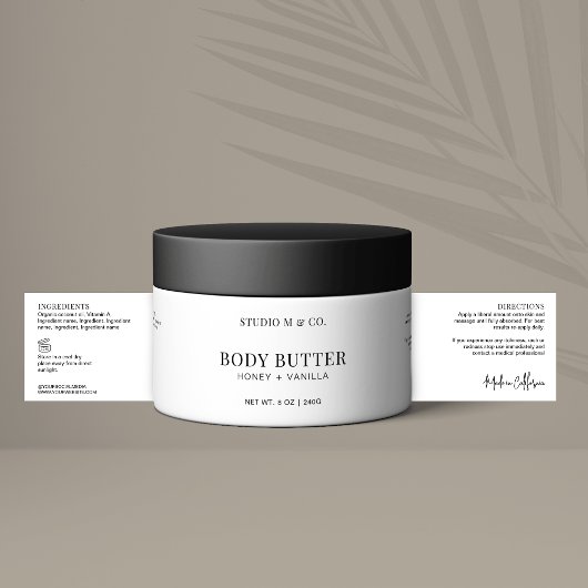 Minimalistisch Zwart & Wit Body Butter Productlabe Waterfles Etiket