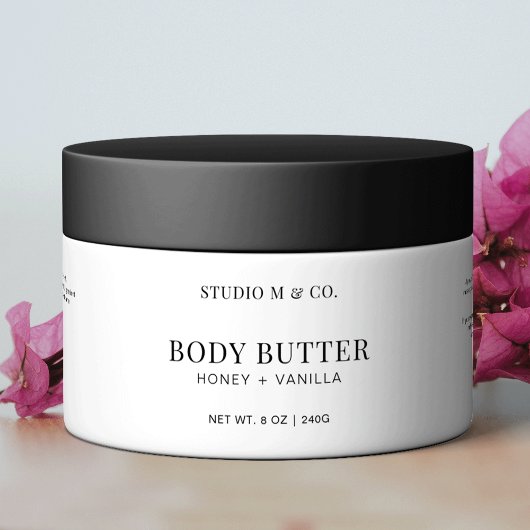 Minimalistisch Zwart & Wit Body Butter Productlabe Waterfles Etiket