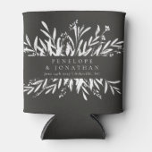 Minimalistisch zwart-wit botanisch aangepast huwel blikjeskoeler (Voorkant)