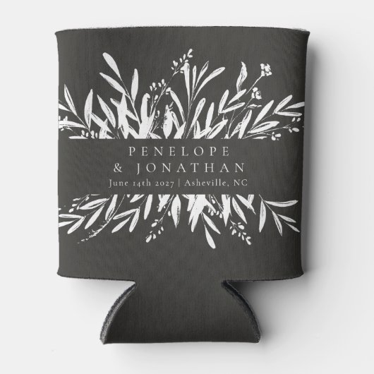 Minimalistisch zwart-wit botanisch aangepast huwel blikjeskoeler (Voorkant)