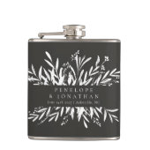 Minimalistisch zwart-wit botanisch aangepast huwel heupfles (Voorkant)