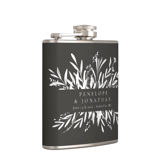 Minimalistisch zwart-wit botanisch aangepast huwel heupfles (Rechts)