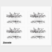 Minimalistisch zwart-wit botanisch aangepast huwel rechthoekige sticker (Vel)
