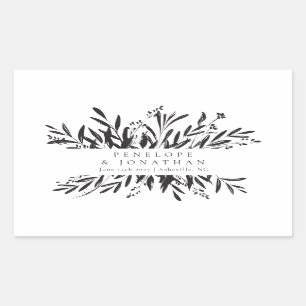 Minimalistisch zwart-wit botanisch aangepast huwel rechthoekige sticker