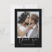 Minimalistisch zwart wit bruiloft dank u foto bedankkaart (Voorkant)