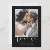 Minimalistisch zwart wit bruiloft dank u foto bedankkaart (Voorkant)