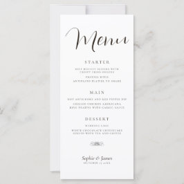 Minimalistisch zwart-wit bruiloft diner menu