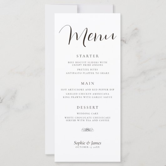 Minimalistisch zwart-wit bruiloft diner menu (Voorkant)