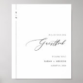 Minimalistisch zwart & wit bruiloft gast boek teke poster (Voorkant)