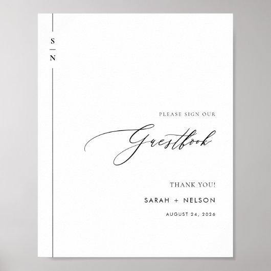 Minimalistisch zwart & wit bruiloft gast boek teke poster (Voorkant)