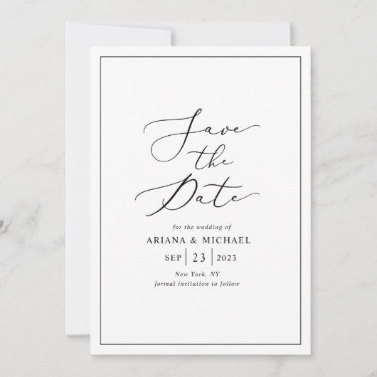 Minimalistisch zwart wit bruiloft Save the Date Ka Kaart (Voorkant)