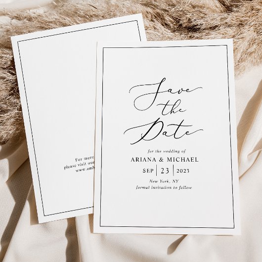 Minimalistisch zwart wit bruiloft Save the Date Ka Kaart