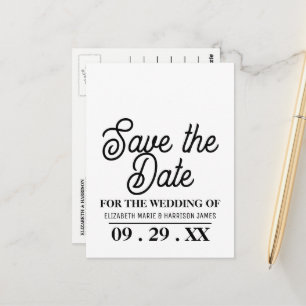 Minimalistisch, zwart-wit, bruiloft sparen de Datu Briefkaart
