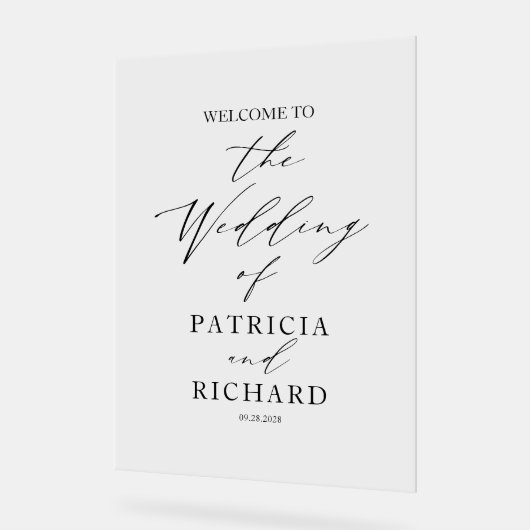 Minimalistisch zwart-wit bruiloft welkom teken acryl bord (Hoek)