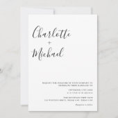 Minimalistisch zwart-wit bruiloftsscript kaart (Voorkant)