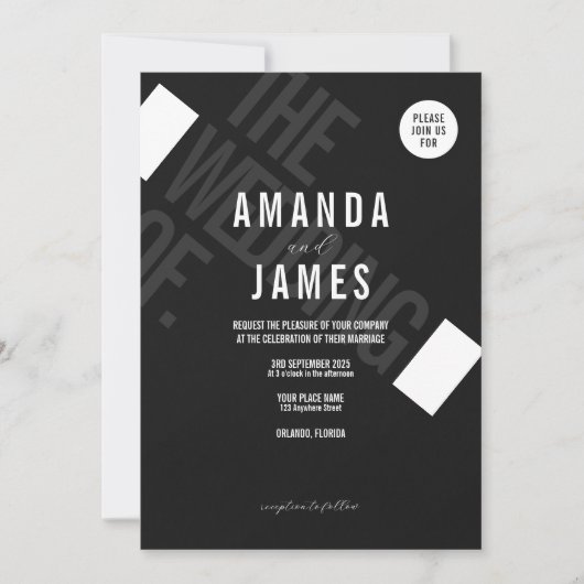 Minimalistisch zwart-wit bruisend huwelijk kaart (Voorkant)