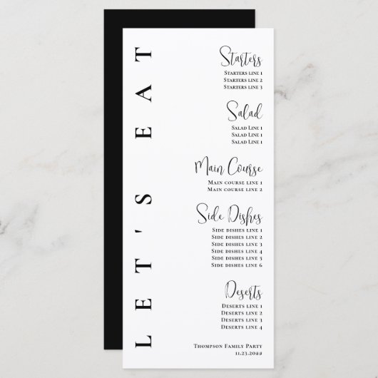 Minimalistisch zwart-wit brunch diner menu (Voorkant / Achterkant)