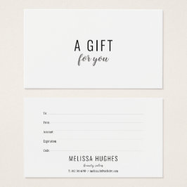 Minimalistisch zwart-wit cadeaubon visitekaartje