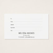 Minimalistisch zwart-wit cadeaubon visitekaartje (Achterkant)