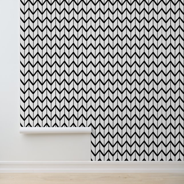 Minimalistisch zwart-wit chevronpatroon behang (Applicatie)