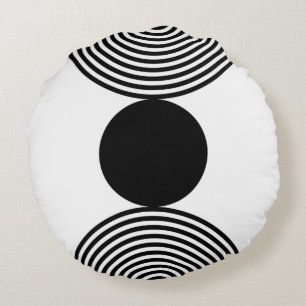 Minimalistisch zwart-wit cirkelpatroon rond kussen