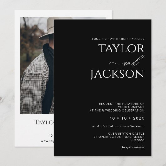 Minimalistisch zwart-wit, cursief kaart (Voorkant / Achterkant)