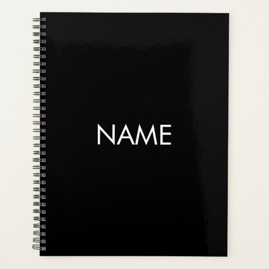 Minimalistisch zwart wit custom year tekst monogra planner (Voorkant)