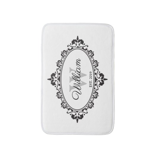 Minimalistisch zwart-wit  Damask Monogram Badmat (Voorkant Verticaal)