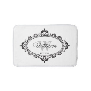 Minimalistisch zwart-wit  Damask Monogram Badmat