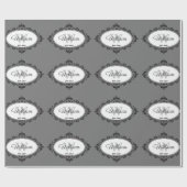 Minimalistisch zwart-wit  Damask Monogram Cadeaupapier (Vlak)