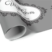 Minimalistisch zwart-wit  Damask Monogram Cadeaupapier (Rol Hoek)